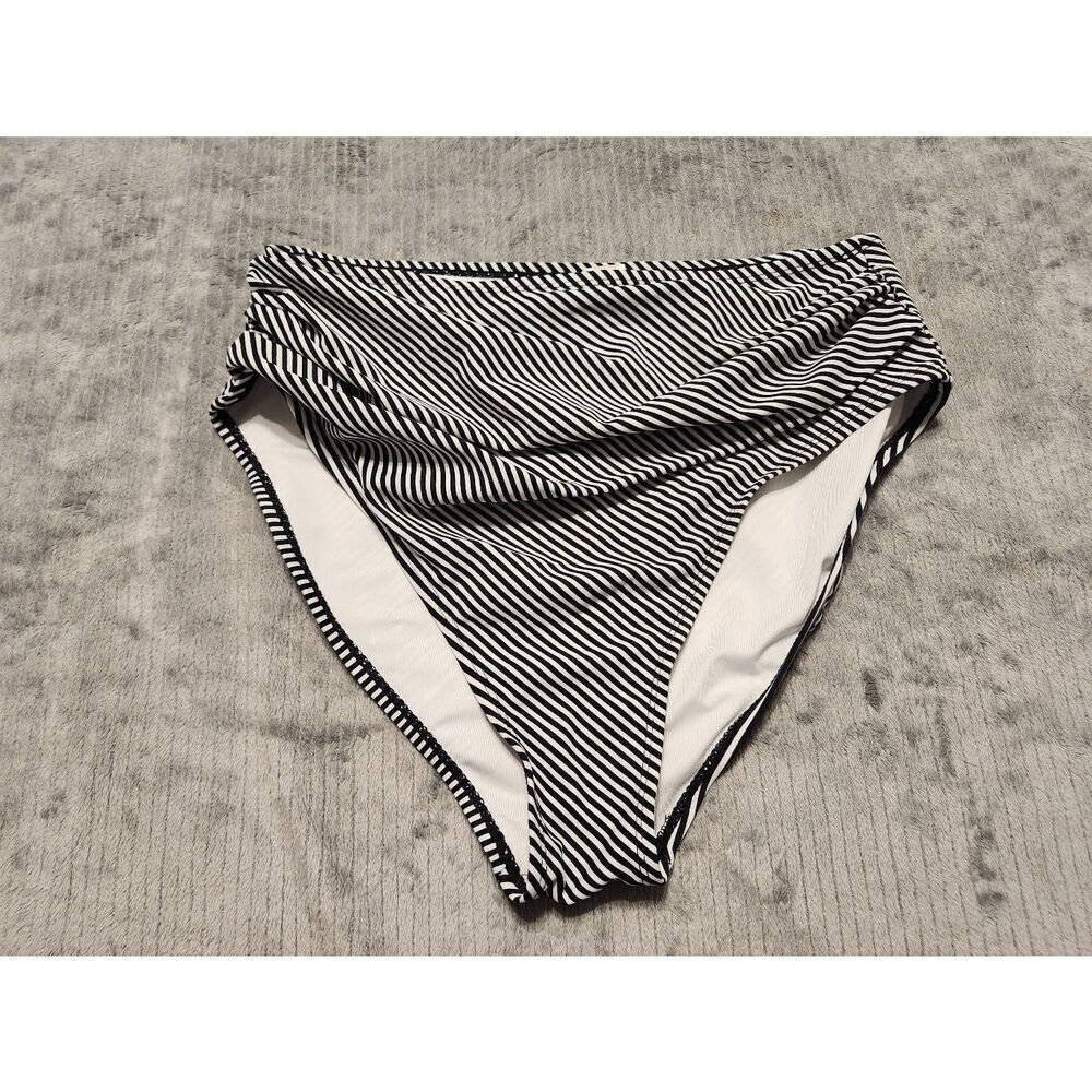Cupshe High Waist Bikini Bottom - Women’s M Medium - Black And White Stripe